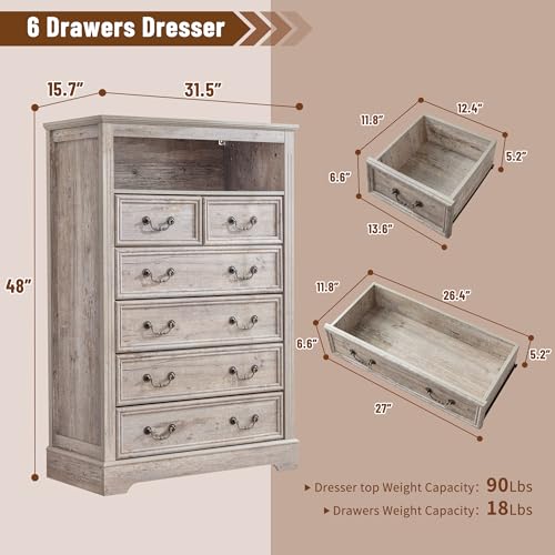Vintage Gray 6 Drawer Dresser A41970