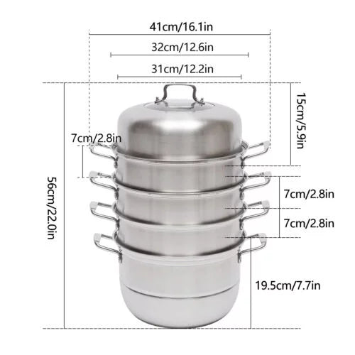 5 layers Stainless Steel Steamer Cooker Pot with Glass Lid D52037
