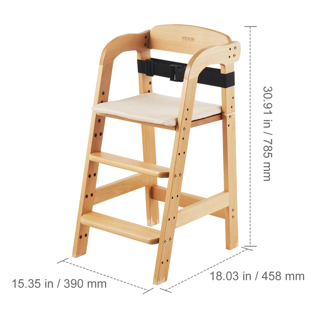 Wooden Baby HighChair with Adjustable Legs Solid Wood H836566