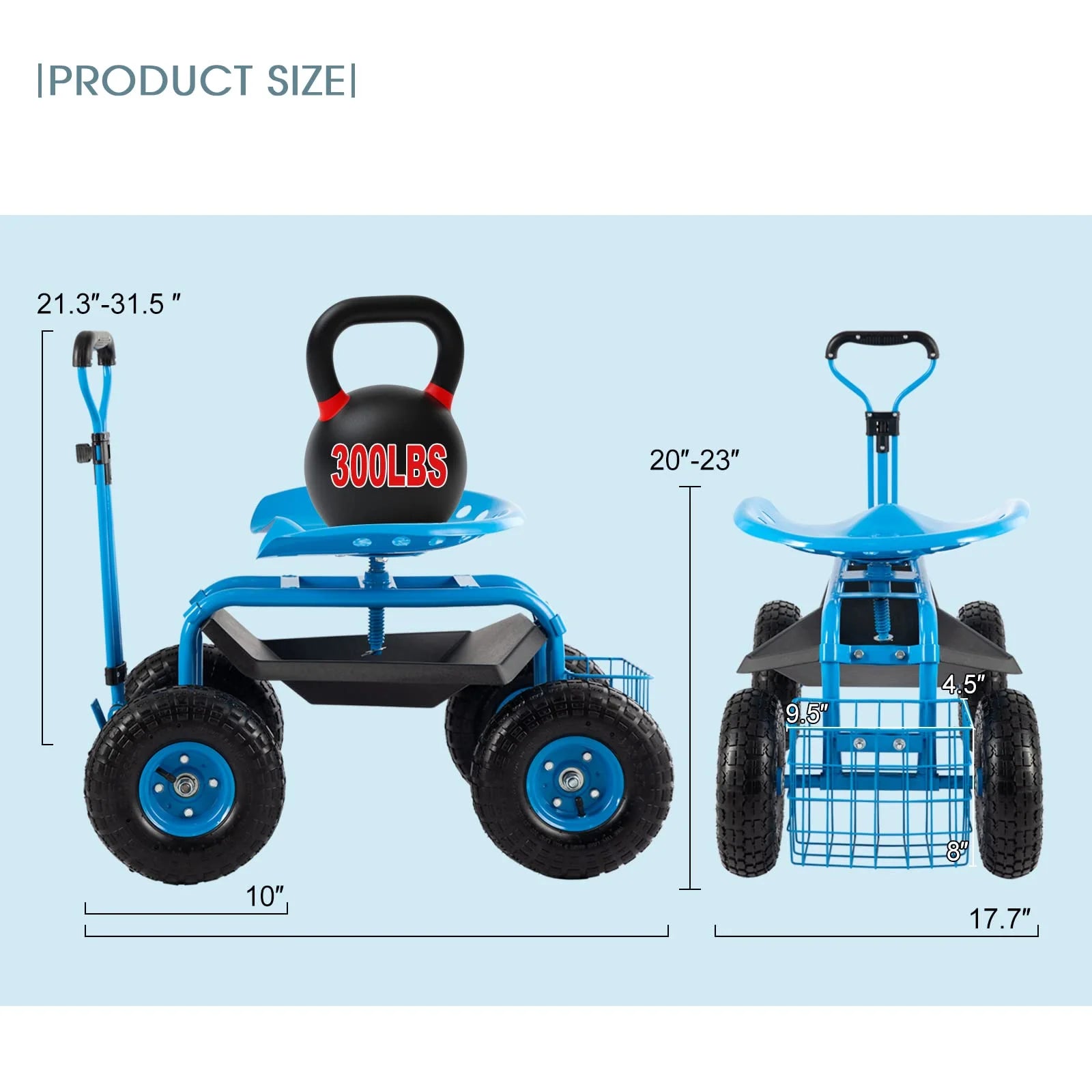 Blue Heavy Duty Rolling Garden Tool Cart with Seat and Storage Z2547