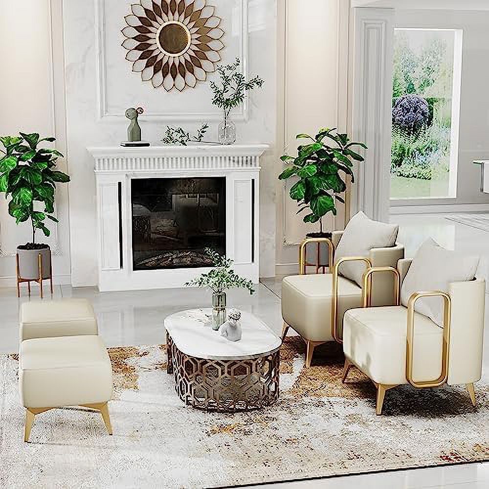 Accent Chair with Ottoman Faux Leather Single Sofa Armchair with Golden Metal Legs D434071