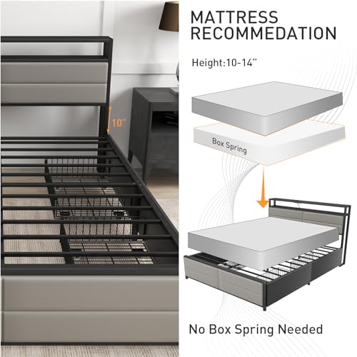Grey Full Size Bed Frame with 4 Storage Drawers Q115945