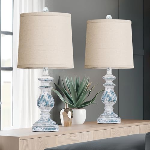 Green Table Lamp Set of 2 with Linen Shades Q536