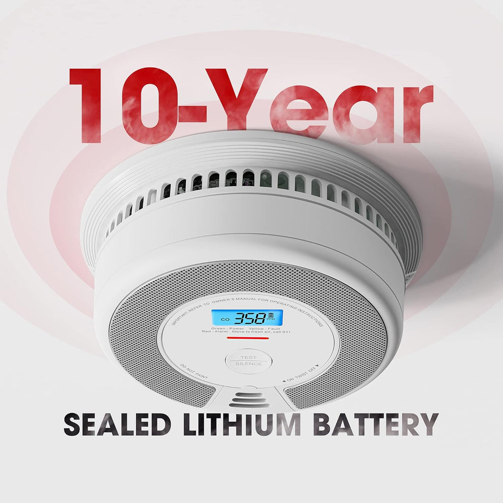 Wireless Interconnected Combination Smoke and Carbon Monoxide Detector with LCD Display, 10-Year Battery, Pack of 3 N135