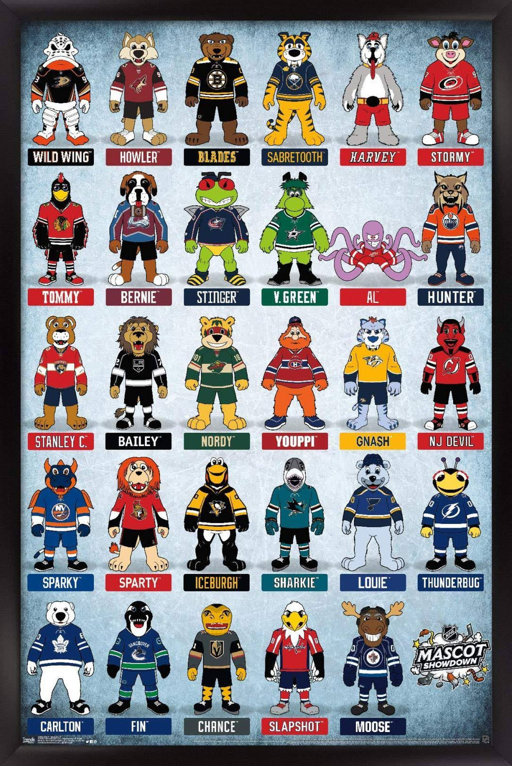 NHL League-Mascots 17 Wall Poster, 22.375 in x 34 in, Black Framed Version Q666743
