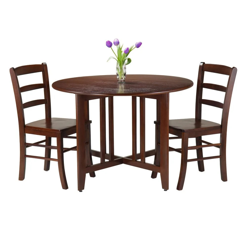 3-Pc Dining Set with Drop Leaf Table and 2 Chairs, Walnut Finish U98373