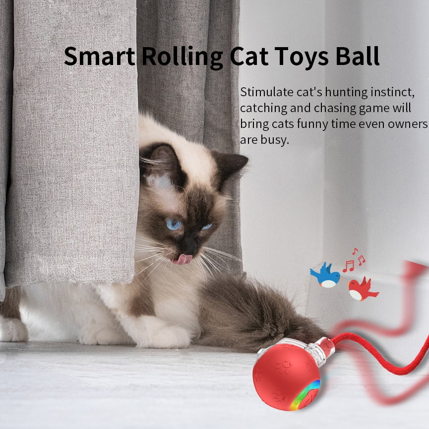 Motion-Activated Rolling Cat Toy with Tail (Yellow) P669499