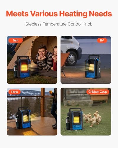 Propane Heater, 9000BTU Forced Radiant Space with Stepless Temp Settings & Tip-over Protection D62559