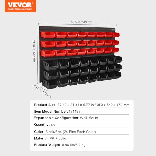 48-Bin Wall Mounted Storage Bins Parts Rack Organizer with Wall Panels P159