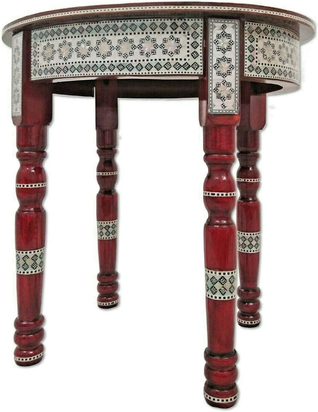 Moroccan Handmade Mother of Pearl Inlaid Coffee Side End Oval Brown Table H762047