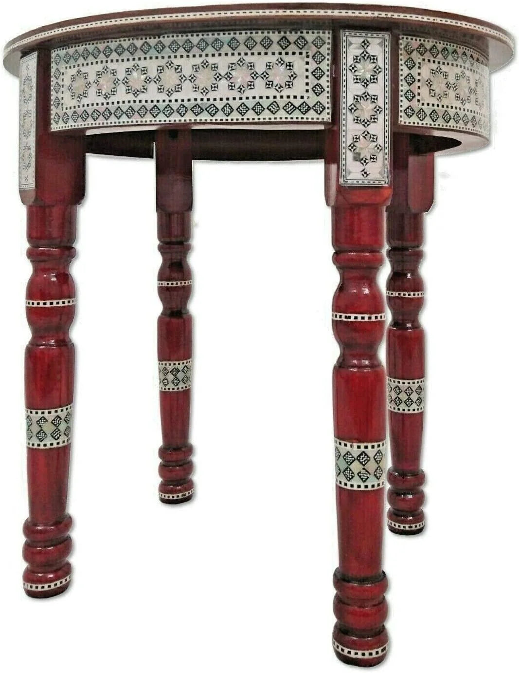 Moroccan Handmade Mother of Pearl Inlaid Coffee Side End Oval Brown Table H762047