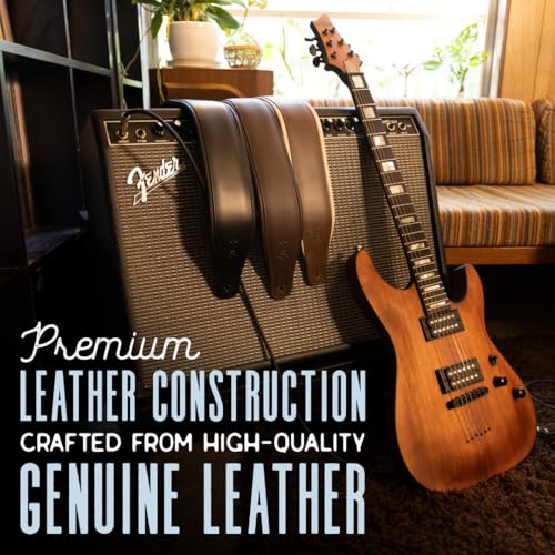 Black 3" Wide Leather Guitar Strap with Foam Padding T793838