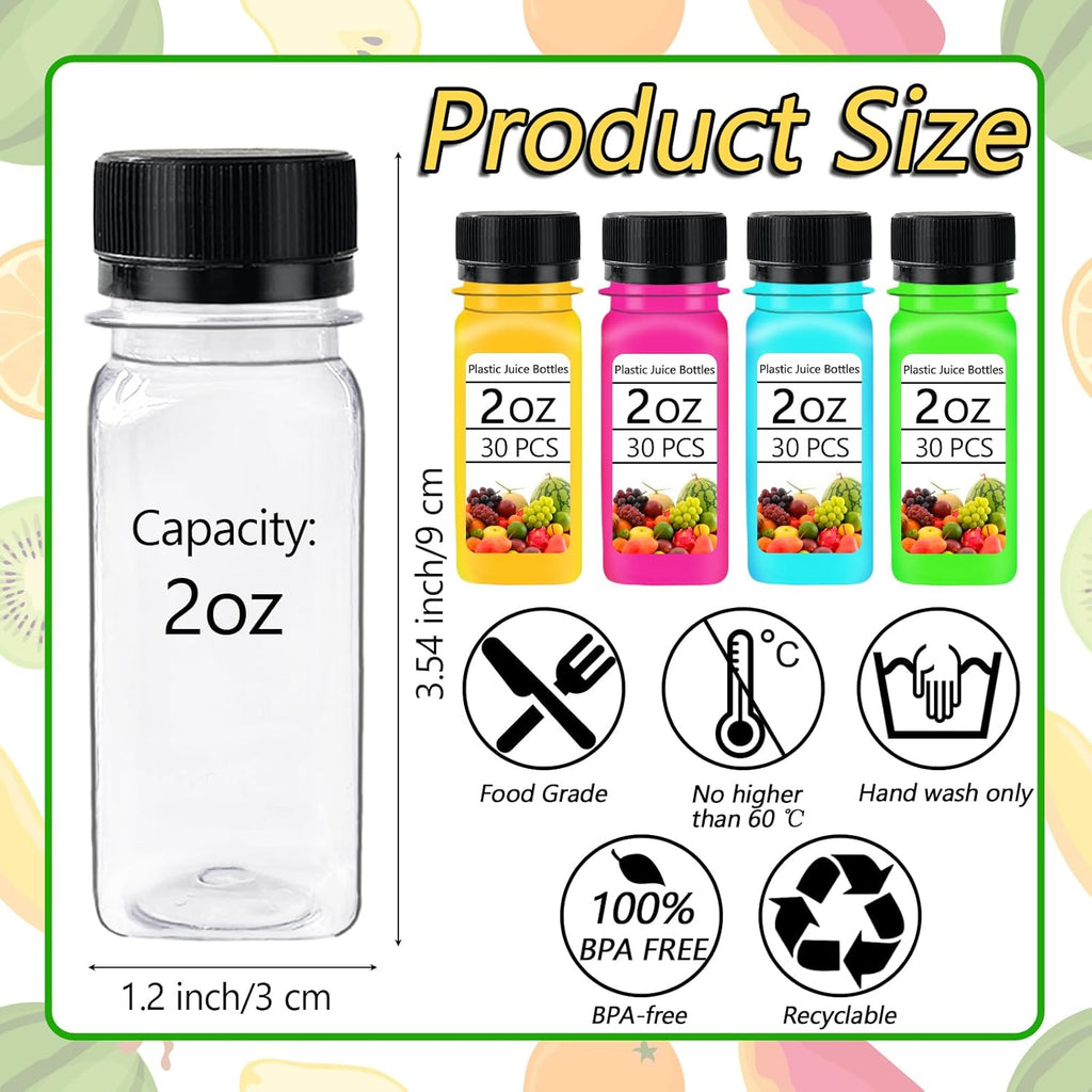 30PCS 2oz Clear Plastic Shot Bottles with Caps C585210