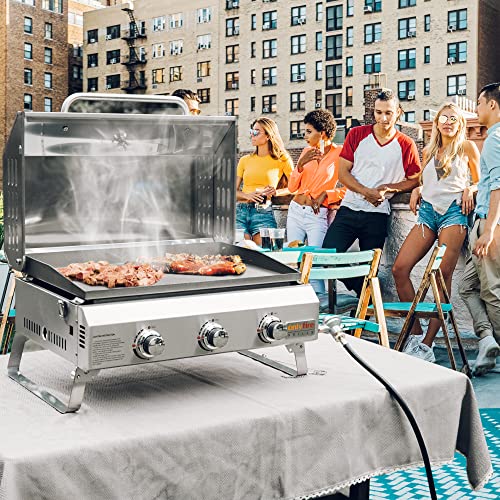 3-Burner Portable Propane Gas Griddle with Foldable Cart V1805