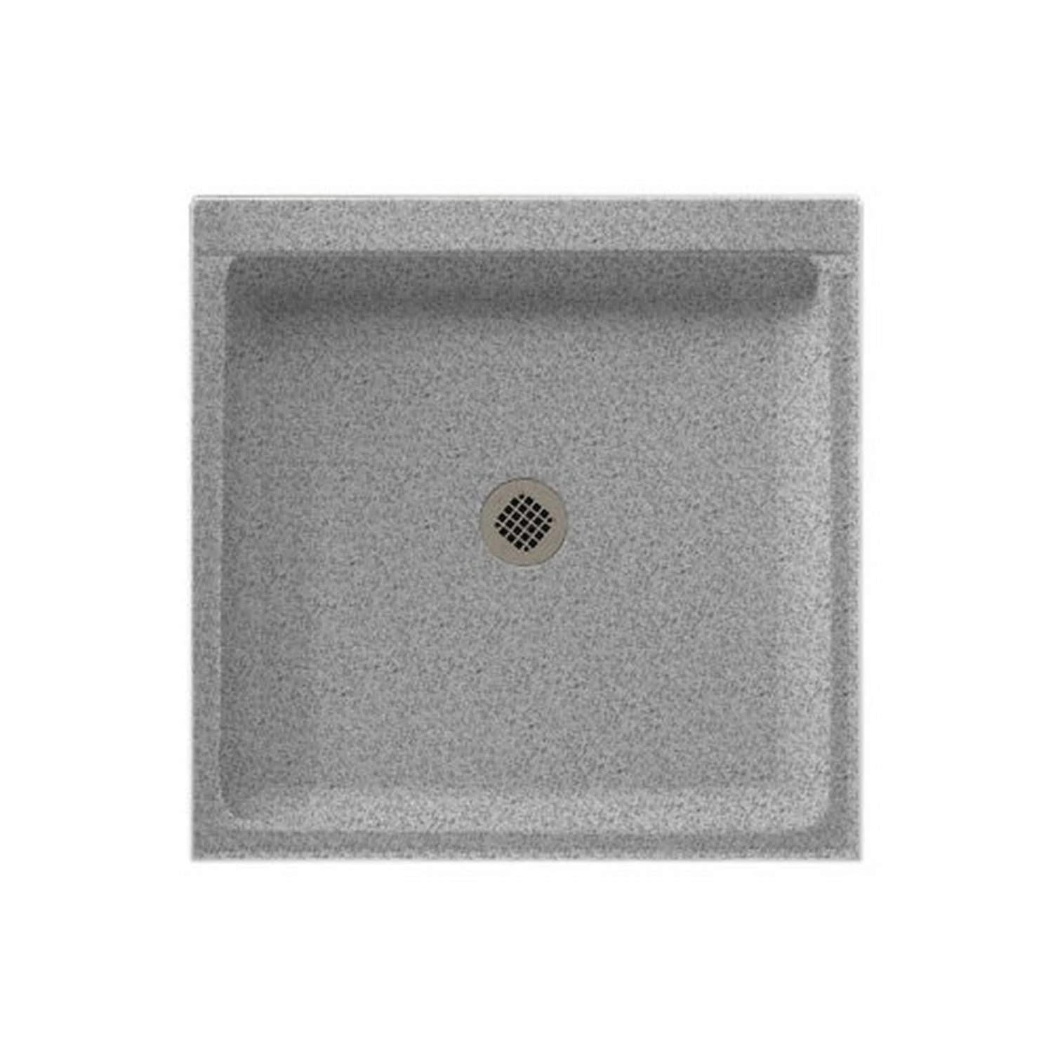 Solid Surface Center Drain Shower Base, Gray Granite G966