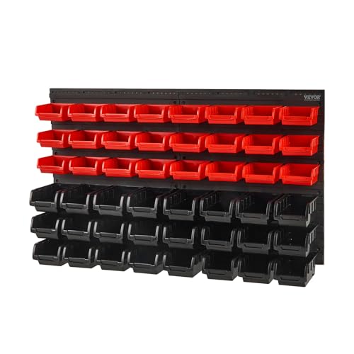 48-Bin Wall Mounted Storage Bins Parts Rack Organizer with Wall Panels P159