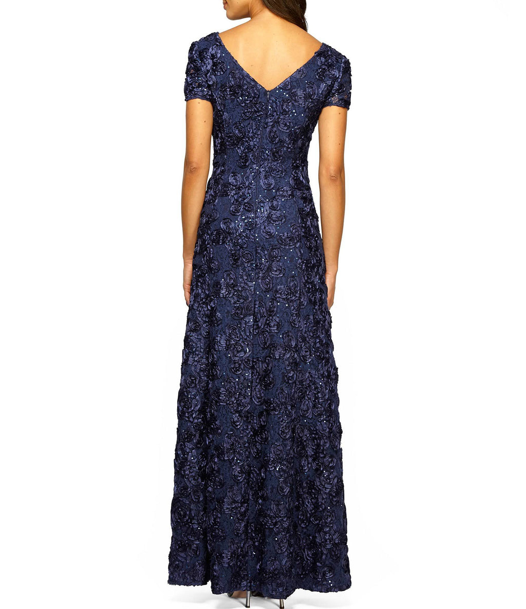 Navy Petite Lace A-Line Gown T747612