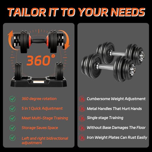 55LB Adjustable Dumbbell Set with Tray Q591377