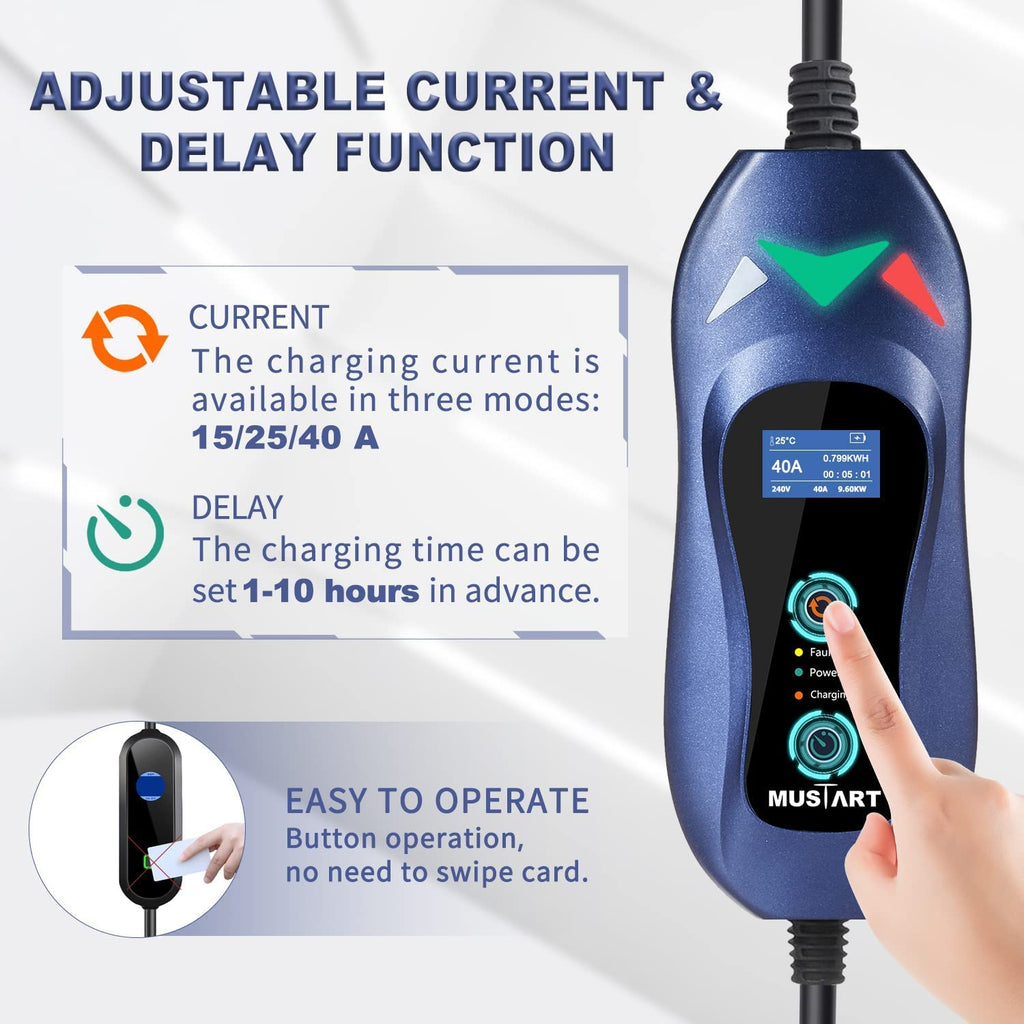 Portable Level 2 EV Charger, 240 Volt, 25ft Cable, 40 Amp Adjustable, NEMA 14-50P Q9214
