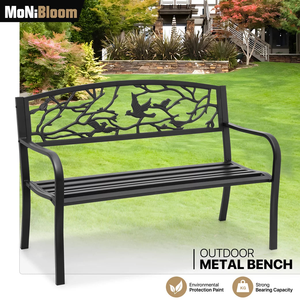 Black Cast Iron Outdoor Garden Bench with Slatted Seat J141809