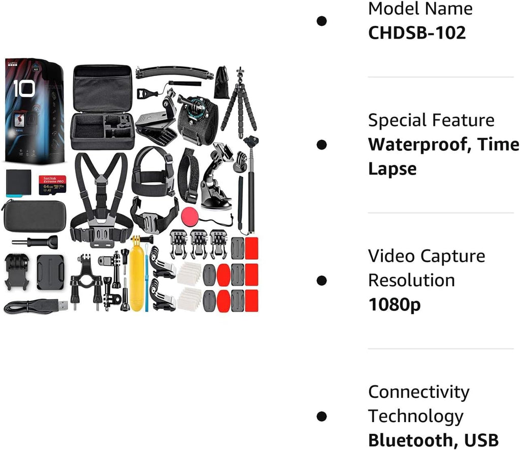 Waterproof Action Camera with Front LCD and Touch Rear Screens, 5K HD Video, 23MP Photos, 64GB Card and 50 Piece Accessory Kit V547