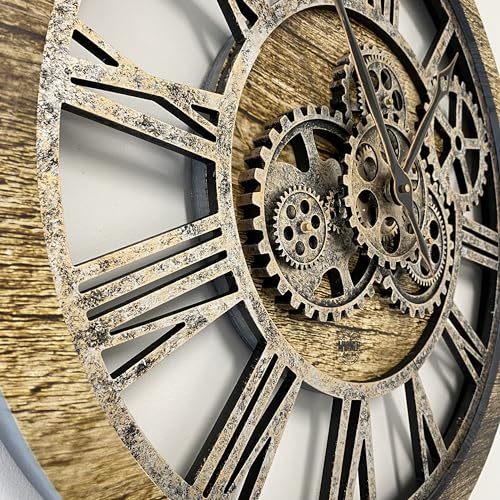 Vintage Ocean Blue and Bronze Oversized Gear Wall Clock P149944