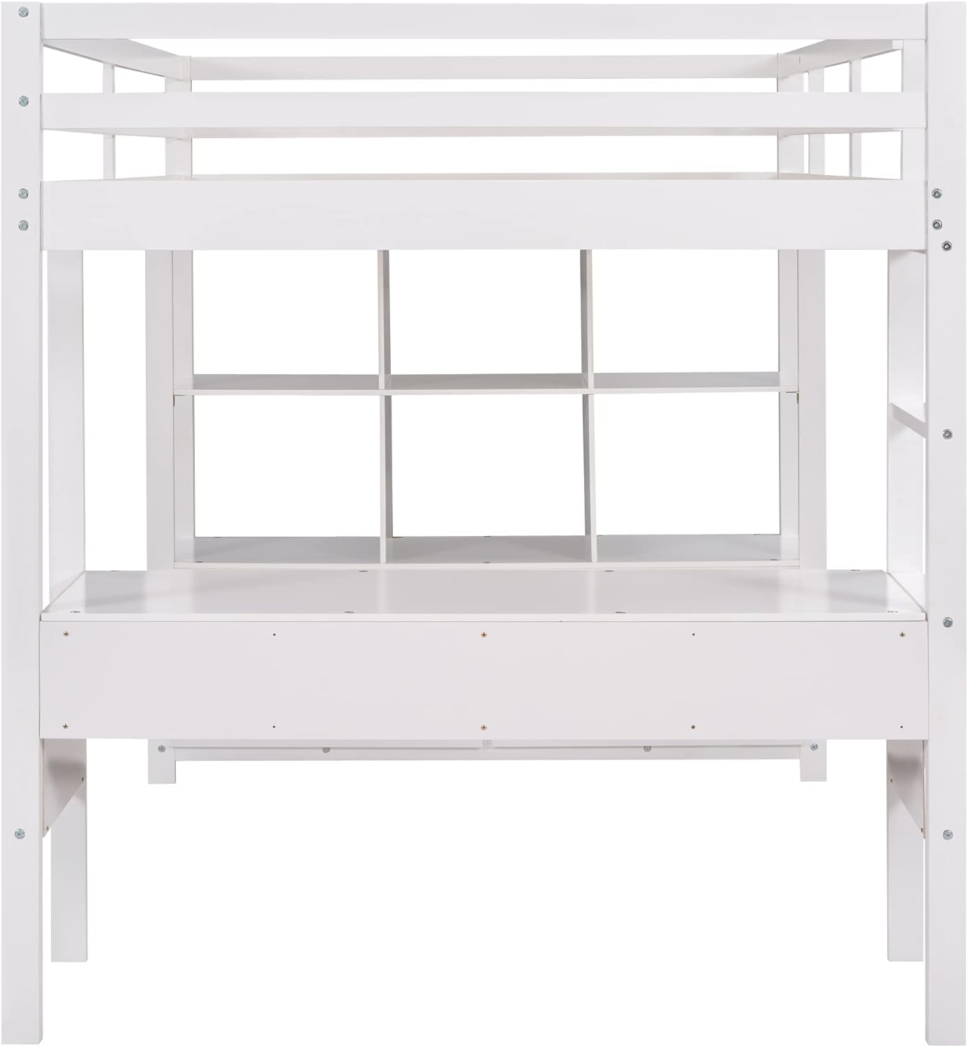 White Wooden Loft Bed with Built-in Desk and Two Drawers H377687