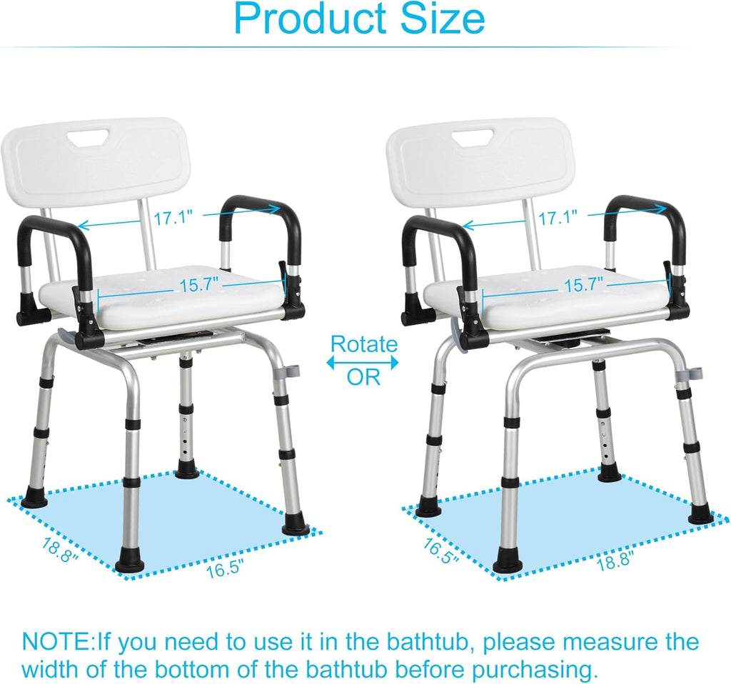 Swivel Shower Chair with Arms and Back Adjustable Bath Chair N722389