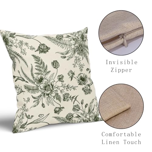 Dark Green Cream Flowers 20x20 Inch 2 Packs Throw Pillow Covers U6910