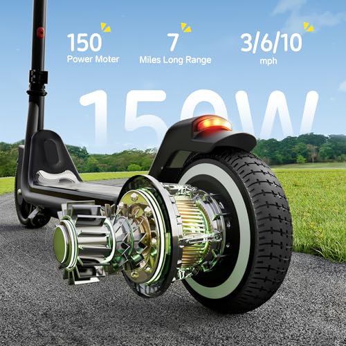 Kids Electric Scooter, 3/6/10mph Speeds, Adjustable Height, 150W, Dual Brake K6229