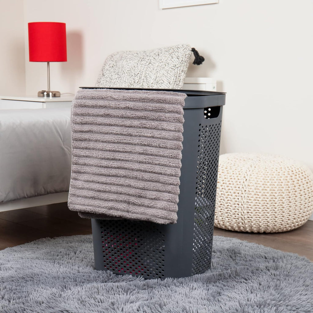 60L Slim Plastic Laundry Hamper with Lid, Gray E29711