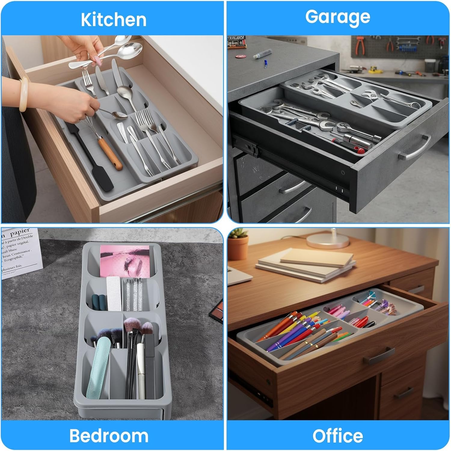2 Pcs Expandable Gray Kitchen Drawer Organizer E1637