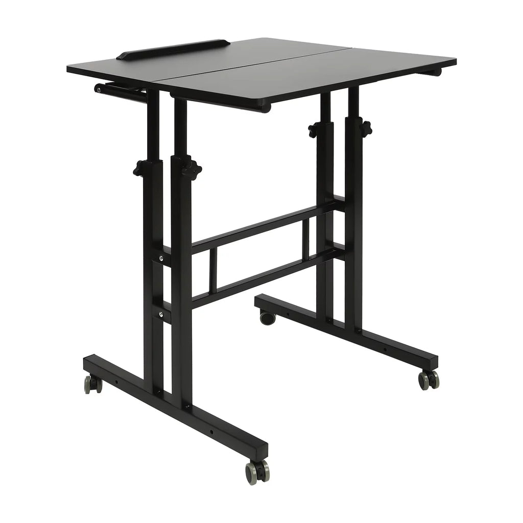 24" Mobile Stand Up Desk Adjustable Height Small Storage Desk with Wheels Black Q8598