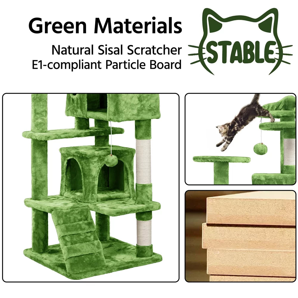 Green 54" Cat Tree with 2 Condos V496