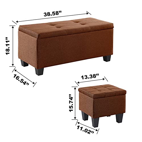 Dark Blue Linen Storage Ottoman Bench D200