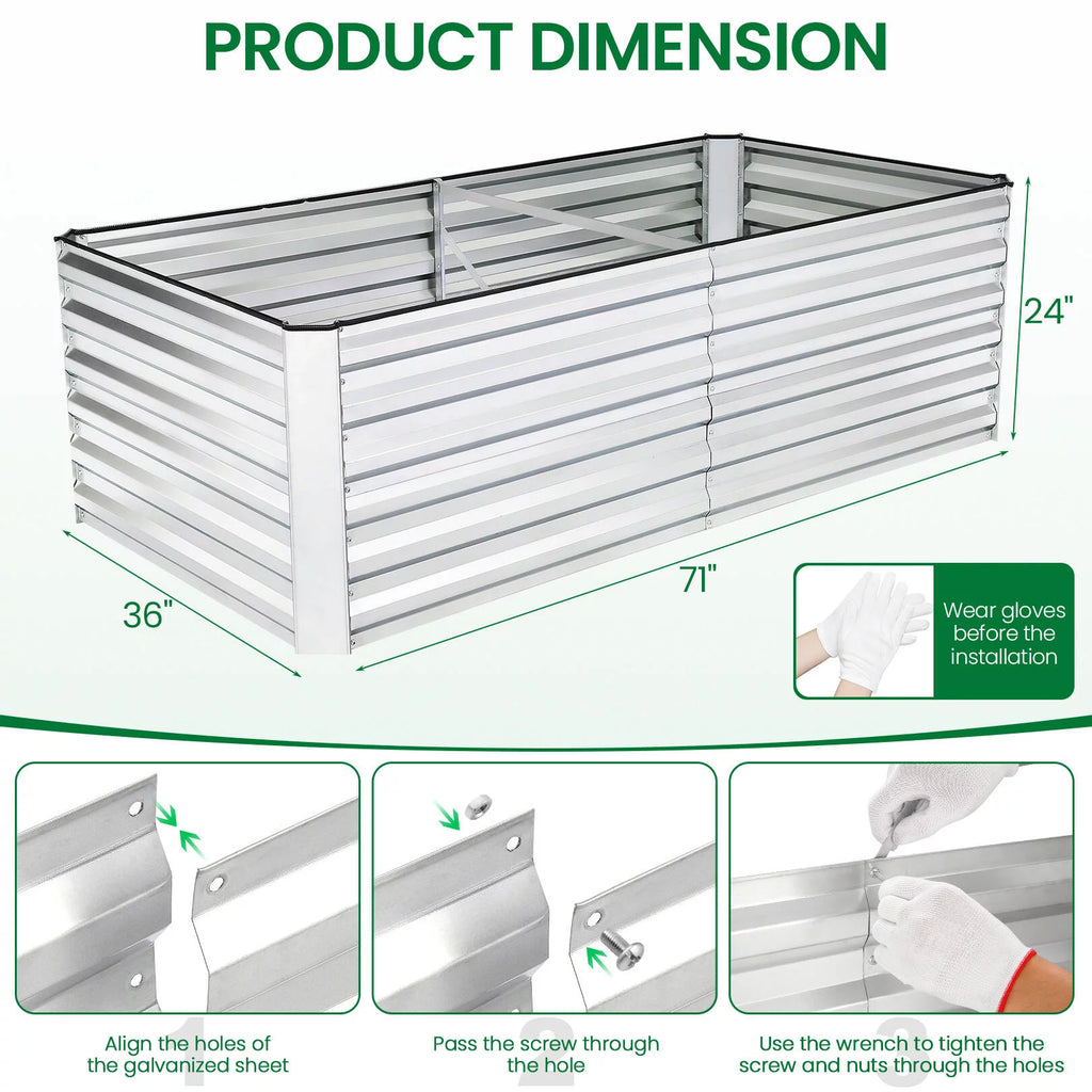 Galvanized Raised Garden Beds 6ftx3ftx2ft Large Metal Planter Box N896