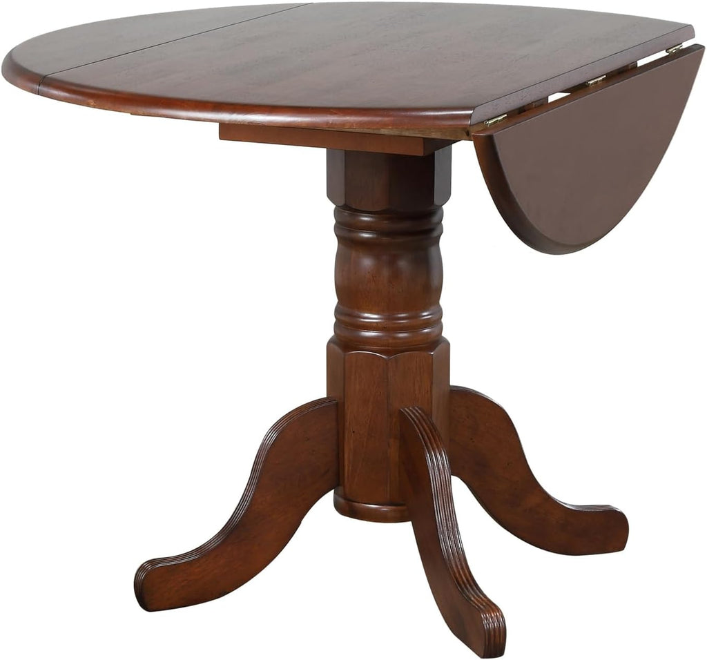 3 Piece Round Extendable Drop Leaf Dining Table Set, Chestnut Brown Q126463