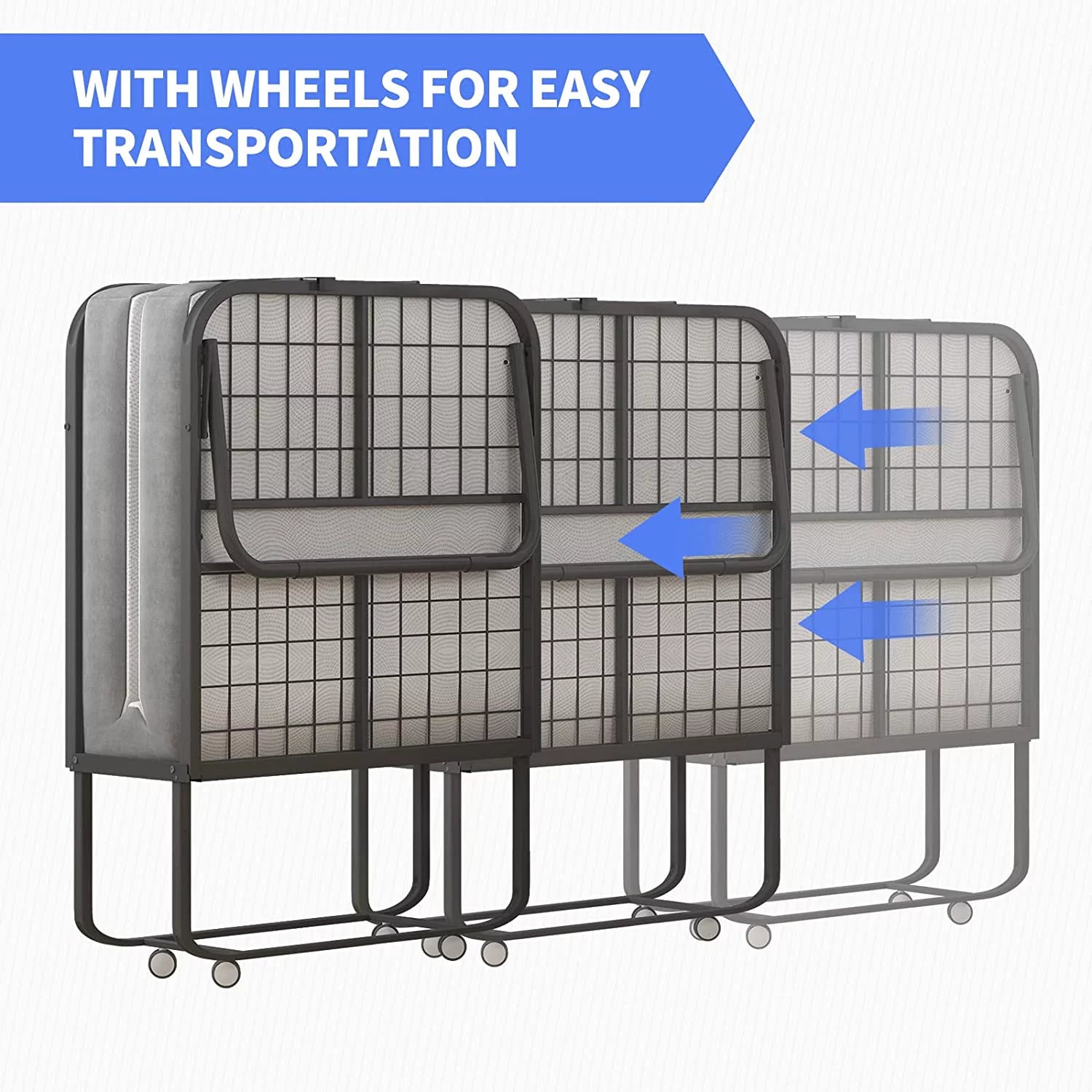 Folding Bed with 4 Inch Mattress and Lockable Wheels U897799