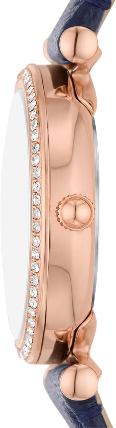 Rose Gold Navy Stainless Steel and Leather Three-Hand Watch E18070