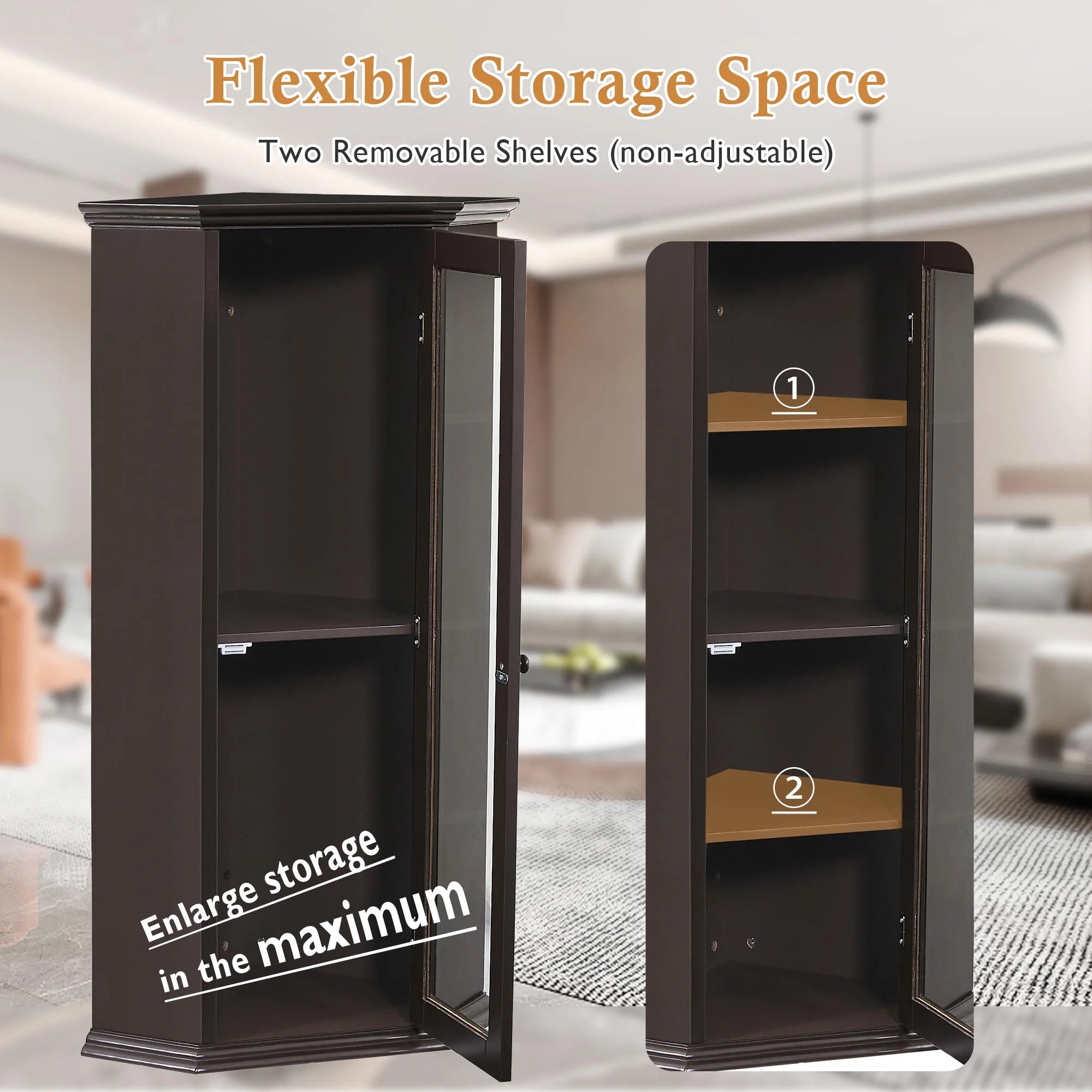 Freestanding Bathroom Cabinet with Glass Door, MDF Board with Painted Finish J983