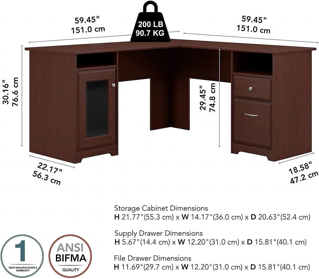 L Shaped Computer Desk In Harvest Cherry G7857