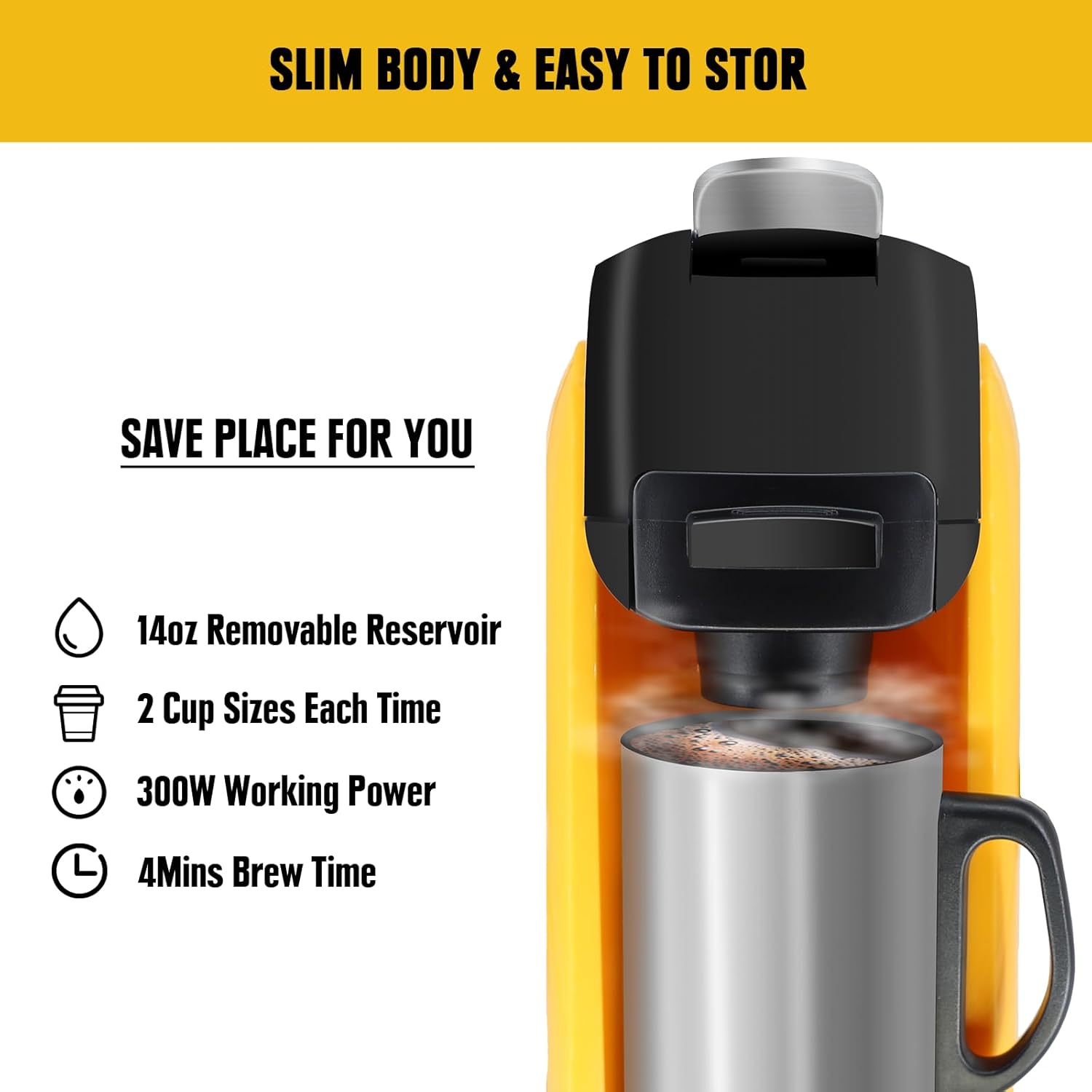 Cordless Coffee Maker for Dewalt 20V Max Battery, Portable Single-Serve Brewer for K-Cup Pods and Ground Coffee S2681