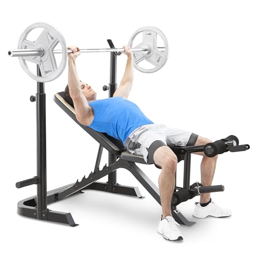 White/Black Olympic Workout Bench with Weight Rack Storage E126928