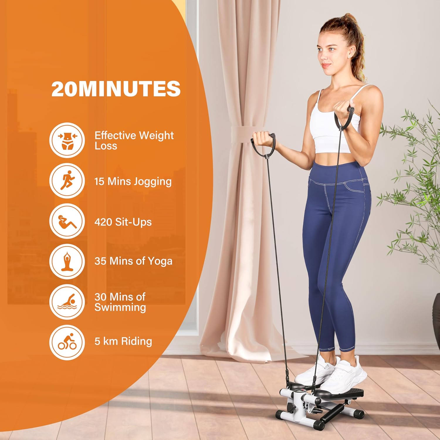 Mini Stepper with Resistance Band, 120KG Load J59838