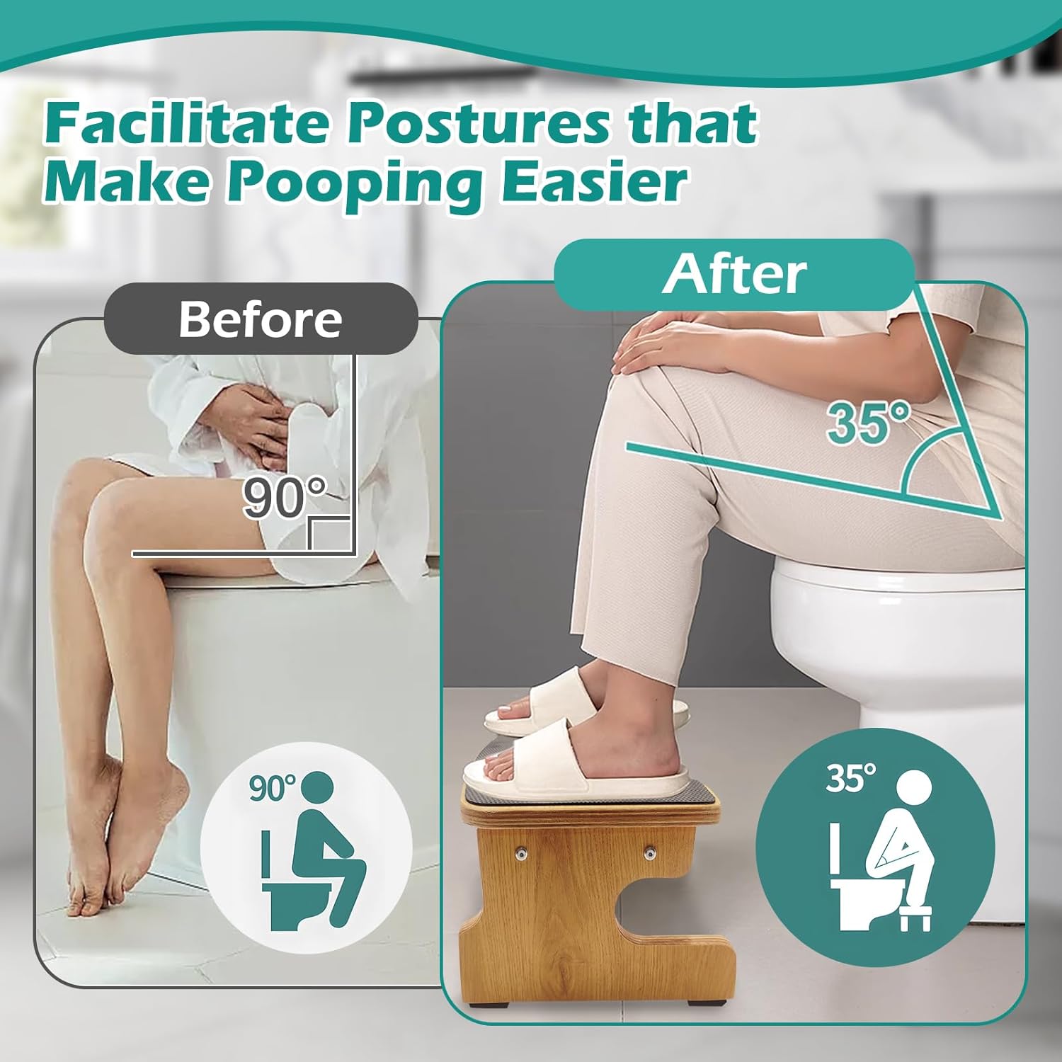 Wooden Toilet Stool Squat Adult, Extra Thick Multi-layer Wood U179855