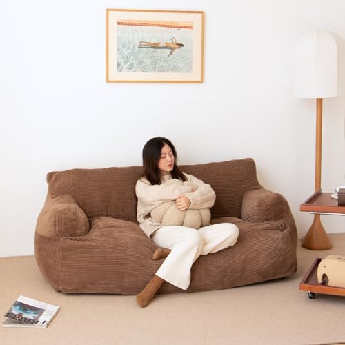 Brown Twin Size Foam Filling Bean Bag Sofa with Removable Cover L39363