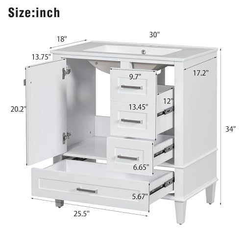 Green Solid Wood Bathroom Vanity with Sink and 3 Drawers R686