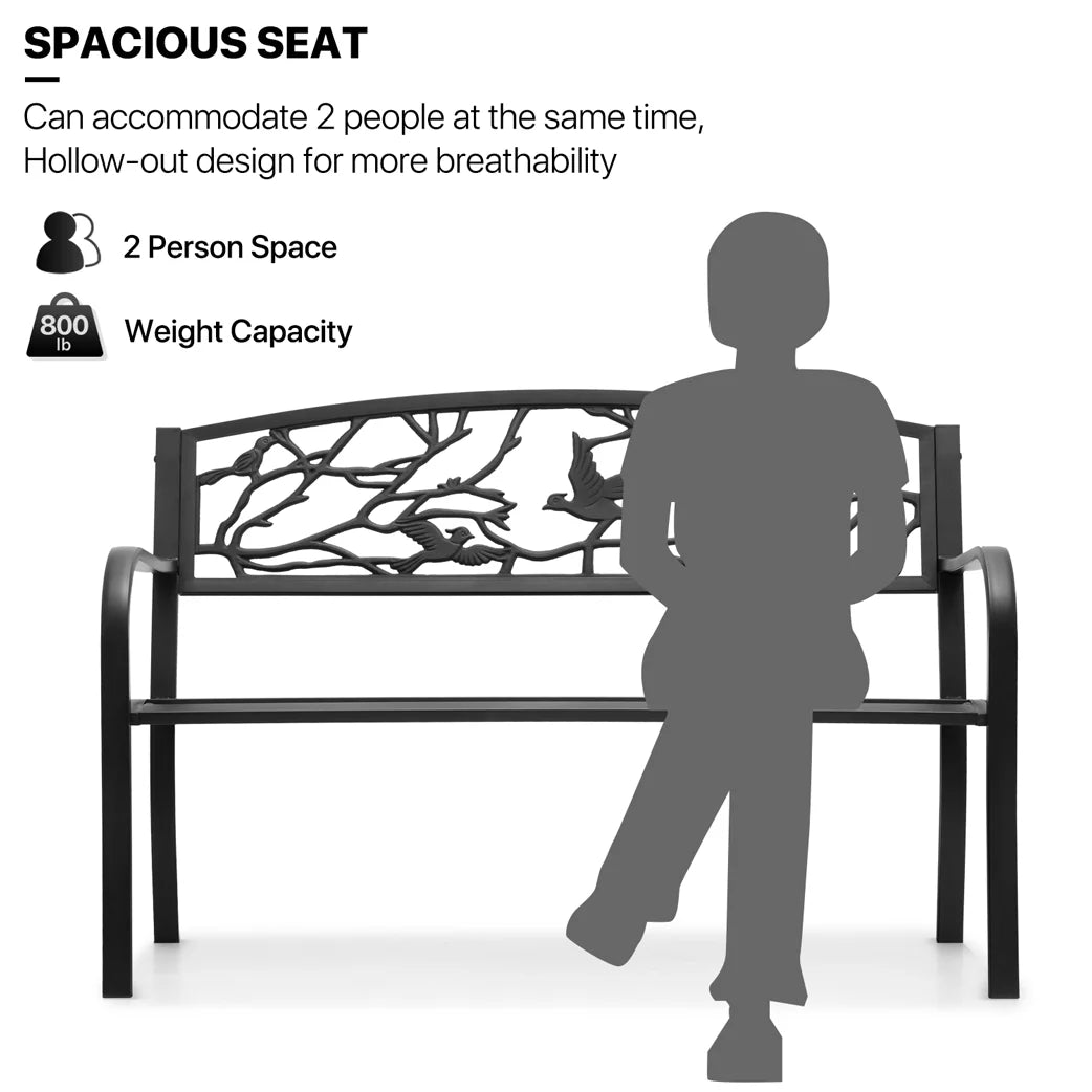 Black Cast Iron Outdoor Garden Bench with Slatted Seat J141809