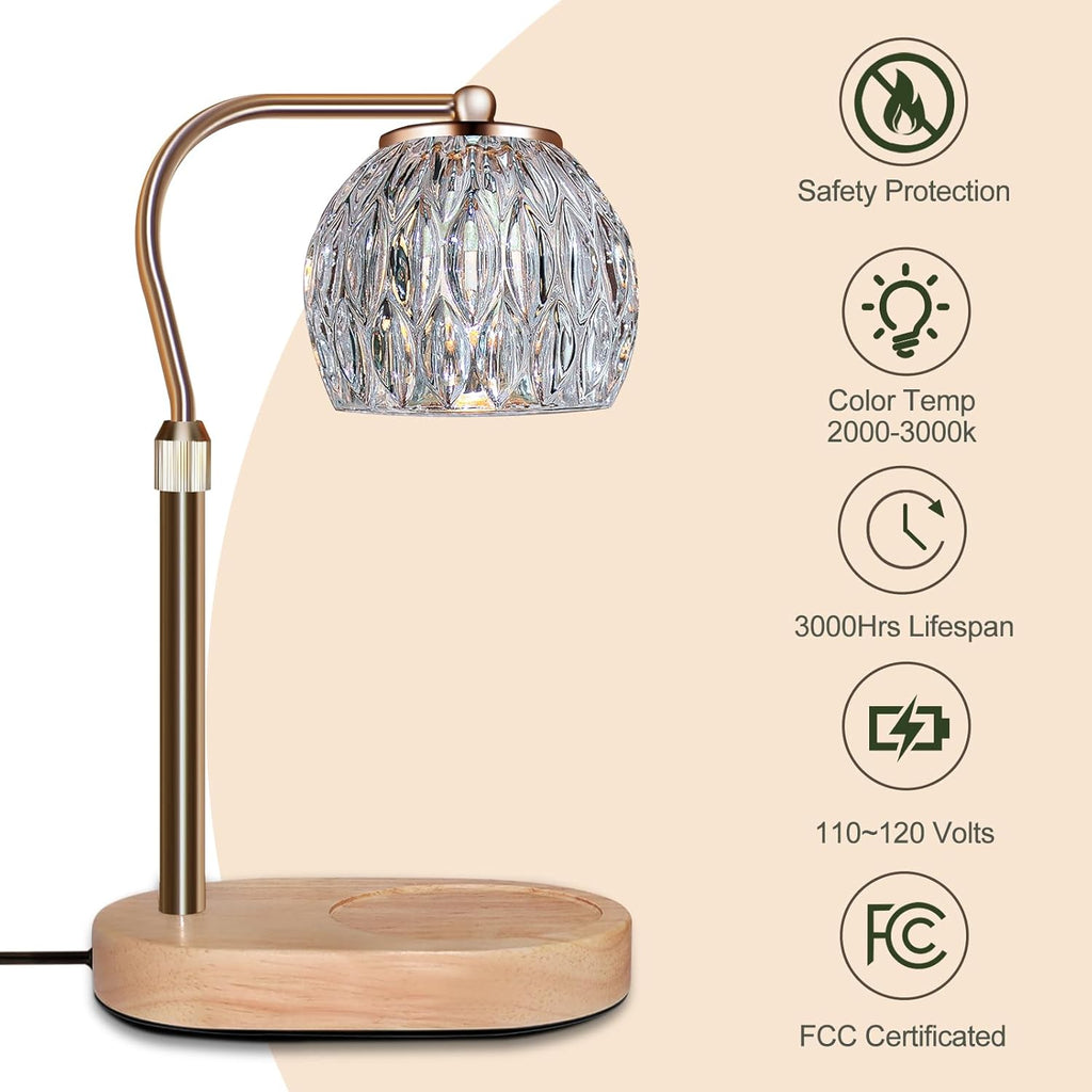 Candle Warmer Lamp with Timer & Dimmer, Height Adjustable, 2 Bulbs, Glass Shade T59134