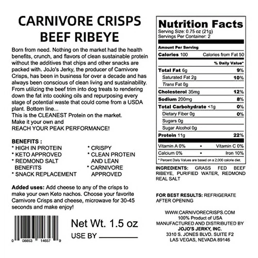 Beef Ribeye Crisps, (3) 1.5 oz bag B429